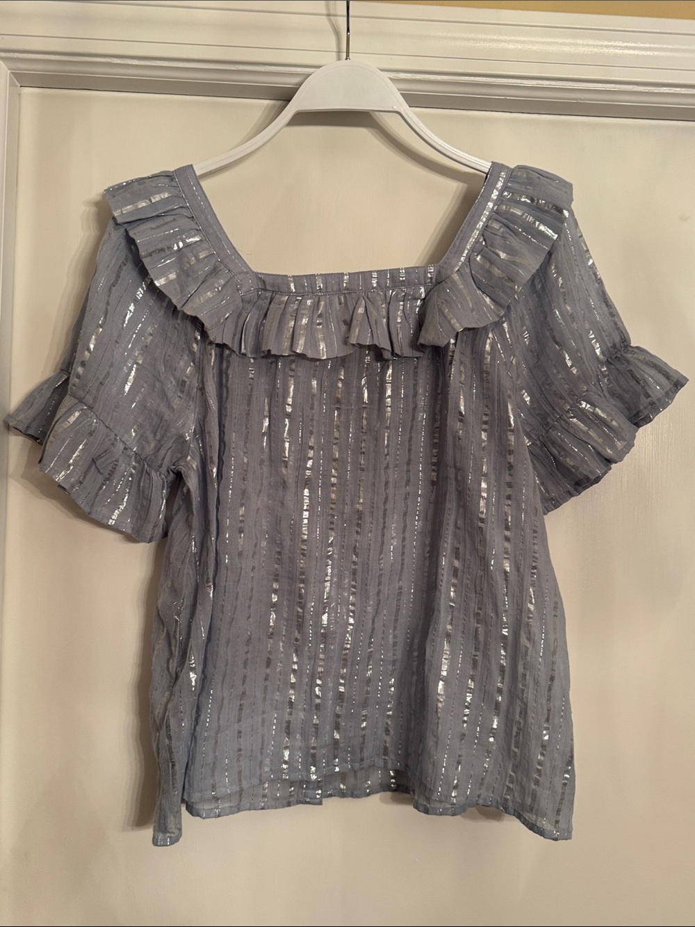 Light Blue Ruffle Button-Front Top - Picture 5 of 7
